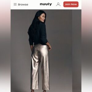 Anthropologie Colette Metallic Vegan Leather Cropped Wide-Leg Pants